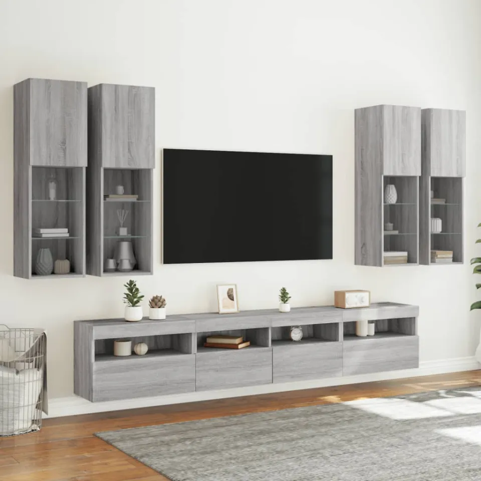 vidaXL 7-delige Tv-wandmeubelset met LED-verlichting grijs sonoma, foto 3