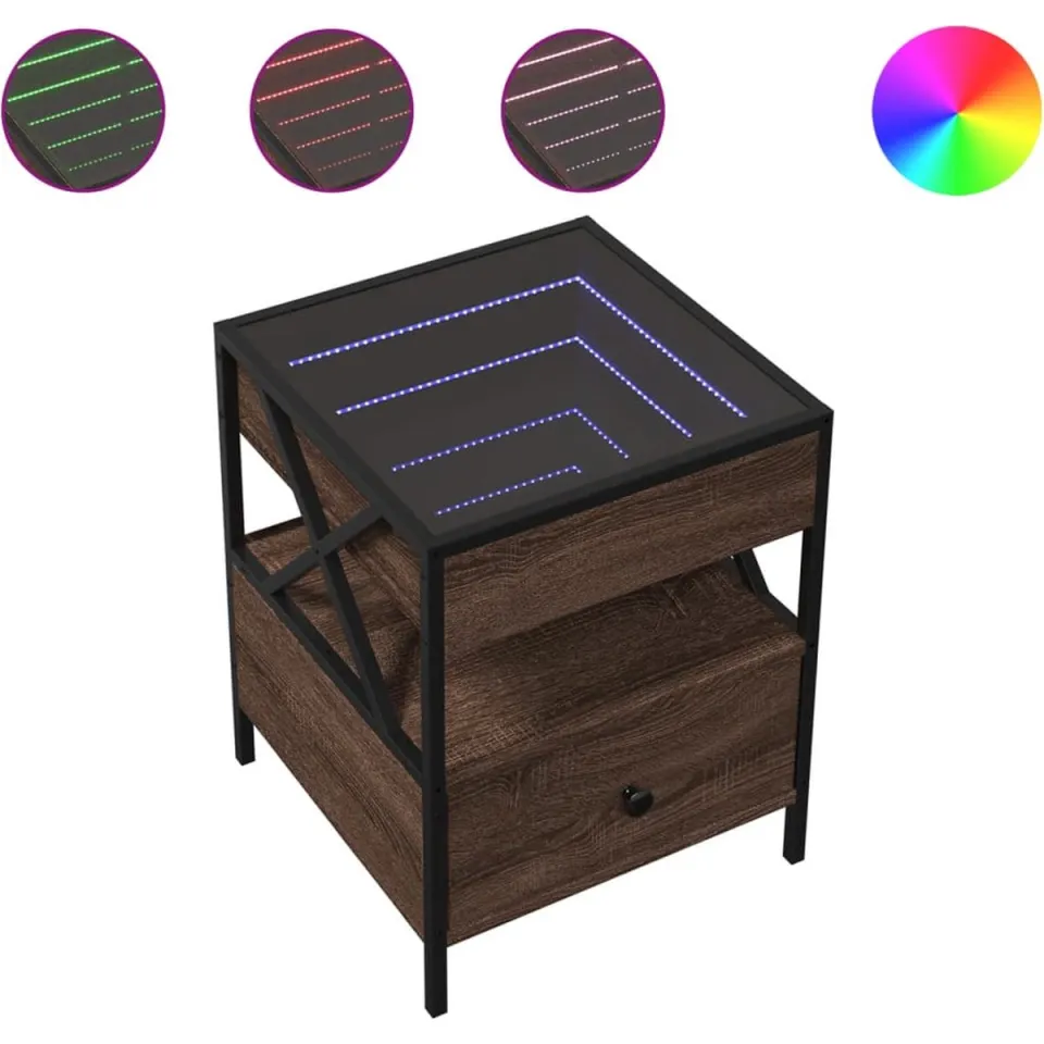 vidaXL Salontafel met Infinity LED 40x40x51 cm bruin eikenkleurig, foto 2