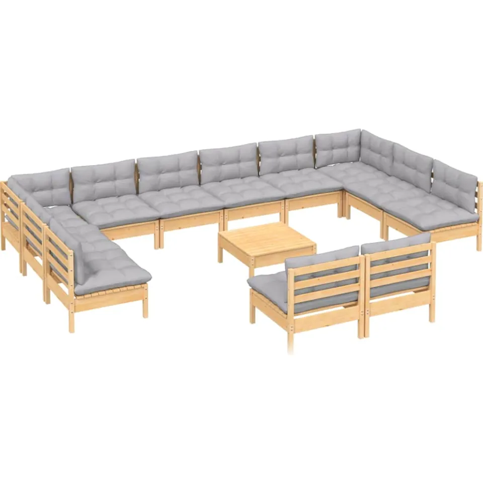 vidaXL 13-delige Loungeset met grijze kussens massief grenenhout grijs, foto 2