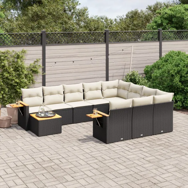 vidaXL 11-delige Loungeset met kussens poly rattan zwart, foto 2
