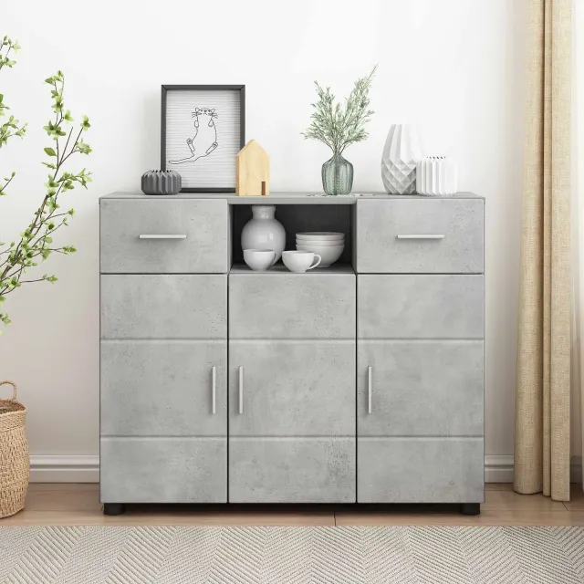 vidaXL Dressoir FLORIN 88,5 x 30,5 x 73 cm Betongrijs Bewerkt hout grijs