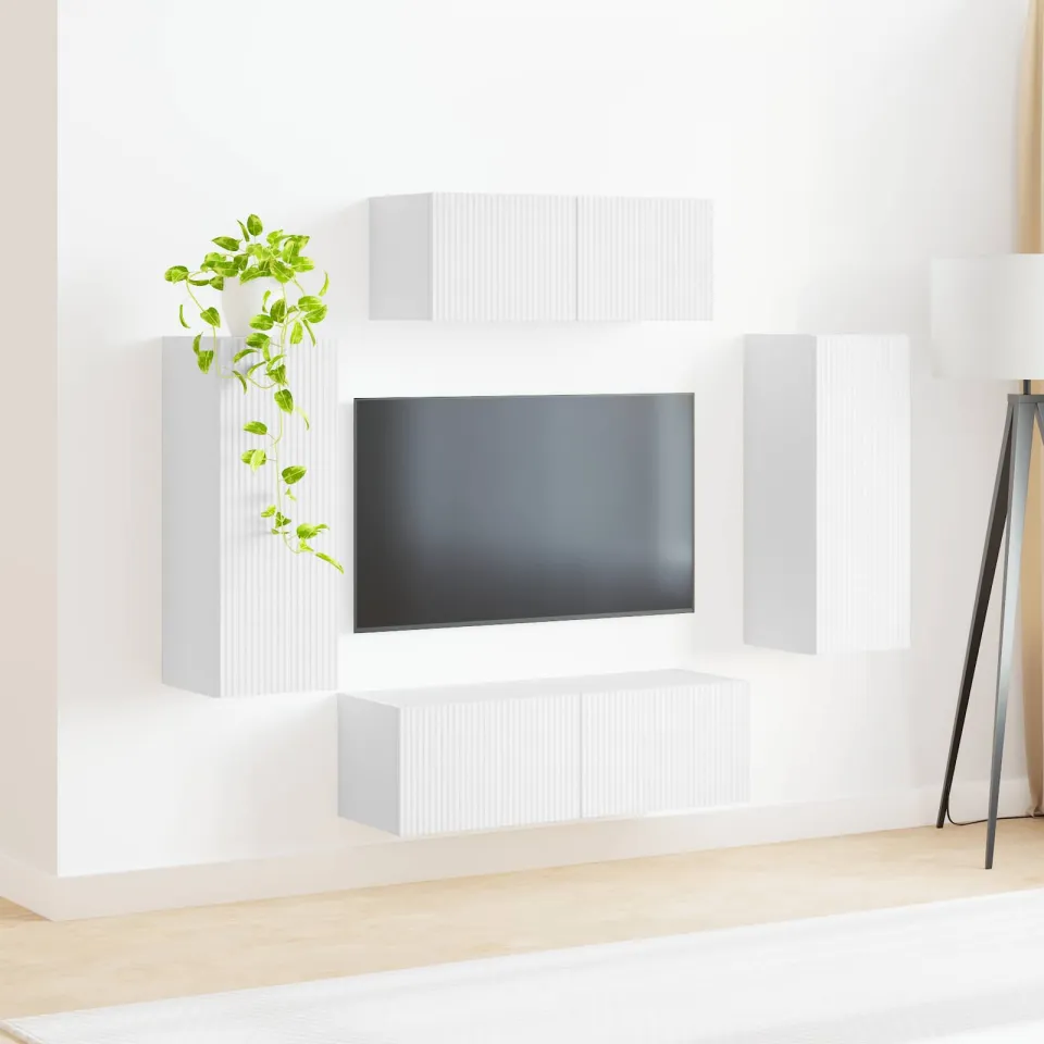 vidaXL Tv-meubelset 4 st Wit Bewerkt hout, foto 4