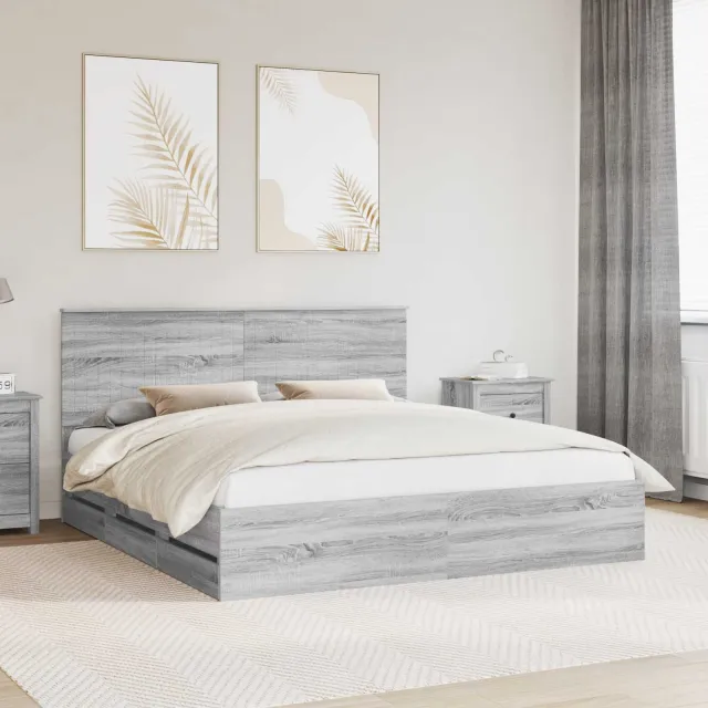 vidaXL Bedframe met lade Grijs Sonoma 180 x 200 cm Ingenieurshout