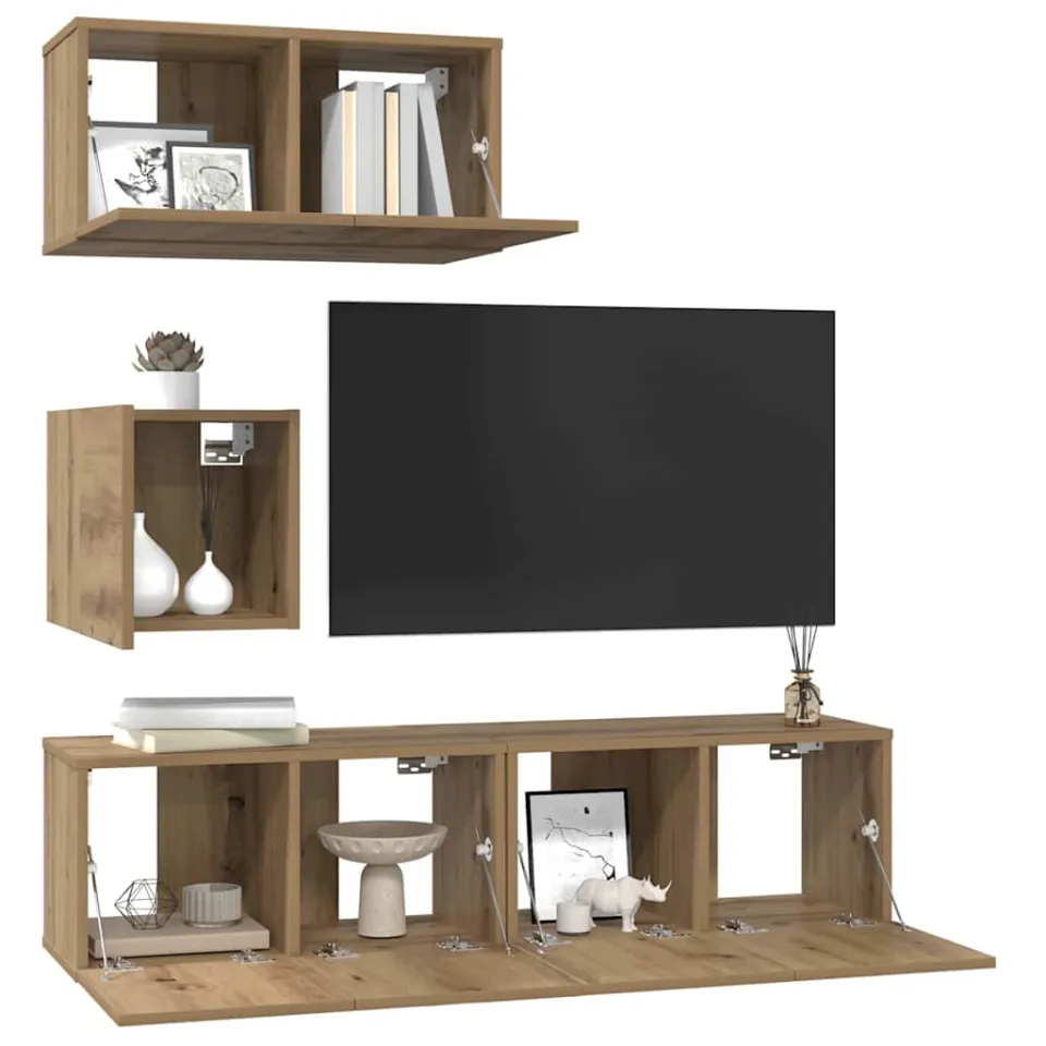 vidaXL Tv-meubelset 4 st Artisan Eiken Bewerkt hout, foto 2