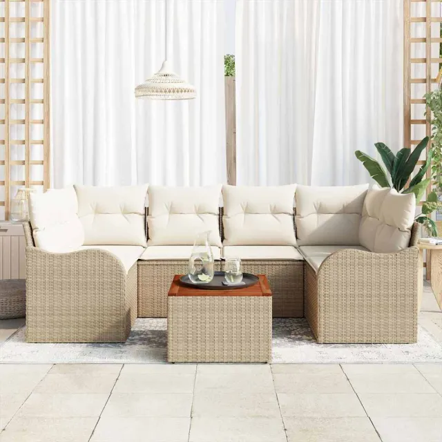 vidaXL Tuinbankenset 7 st Beige en Crème poly rattan