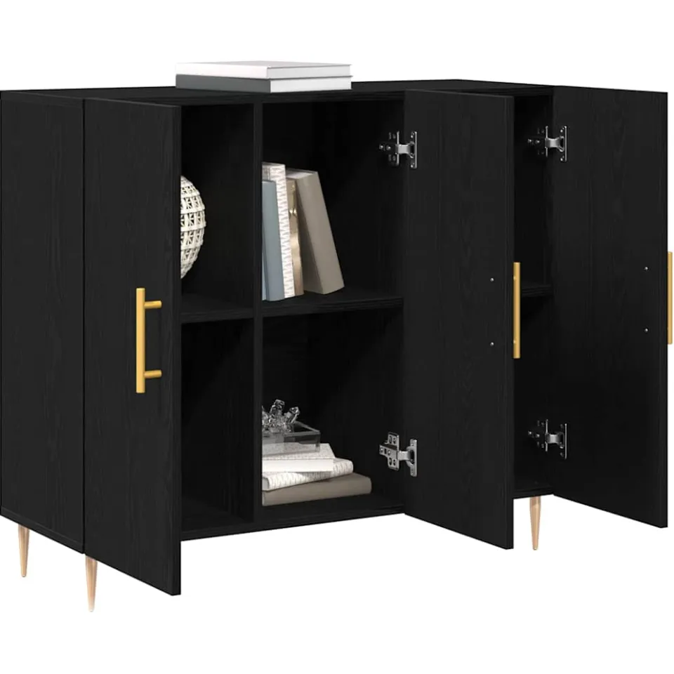 vidaXL Dressoir Zwart Eiken 90 x 34 x 80 cm Bewerkt hout
