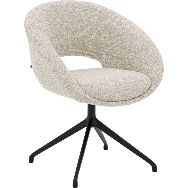 Goossens Eetkamerstoel Babs - Beige - Stof - Met Armleuning - Draaibaar stof grof geweven zand