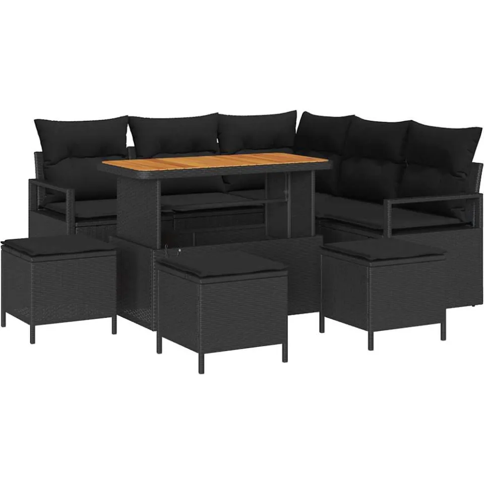 vidaXL Tuinbankenset 9 st Zwart poly rattan