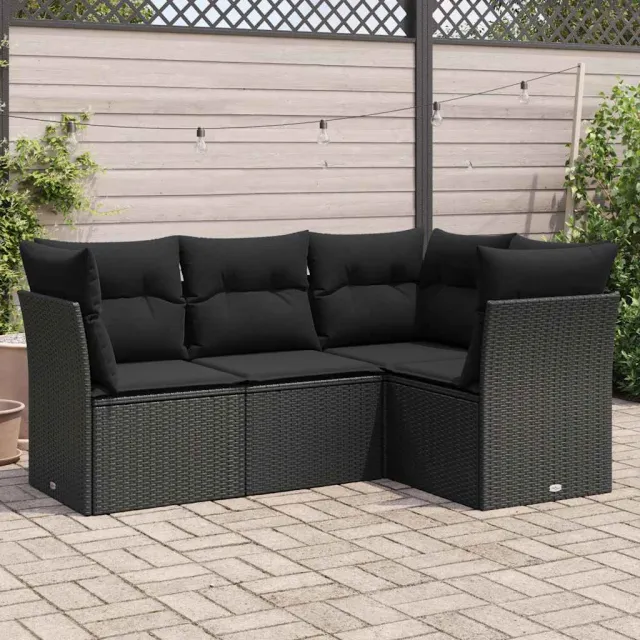 vidaXL 4-delige Loungeset met kussens poly rattan zwart, foto 2