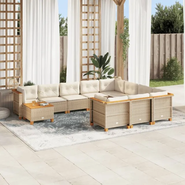 vidaXL 11-delige Tuinset met kussens poly rattan beige, foto 2