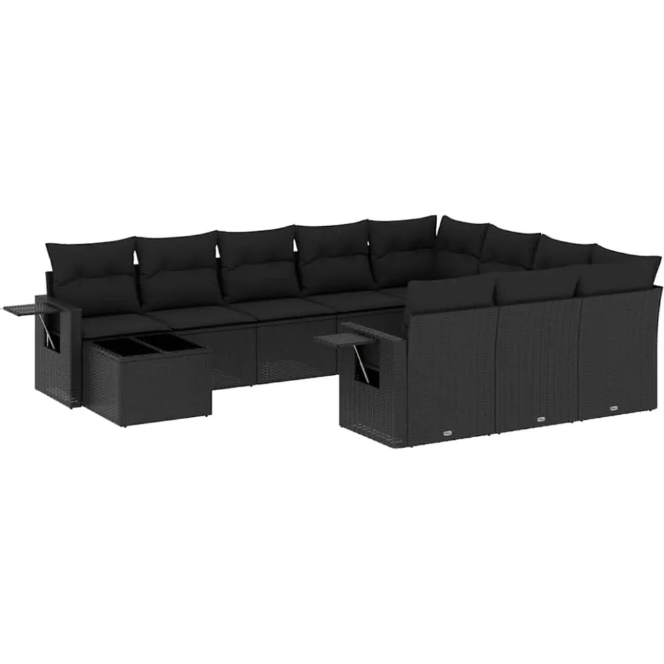 vidaXL 11-delige Loungeset met kussens poly rattan zwart, foto 3