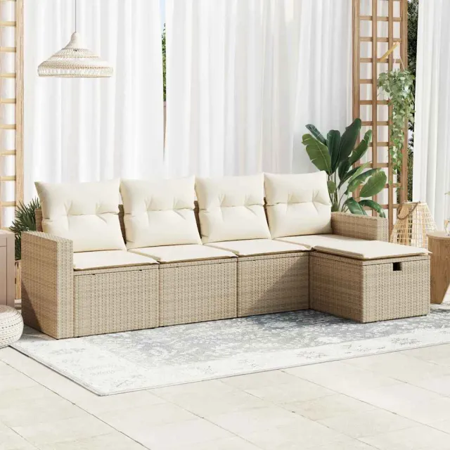vidaXL 5-delige Loungeset met kussens poly rattan beige, foto 2