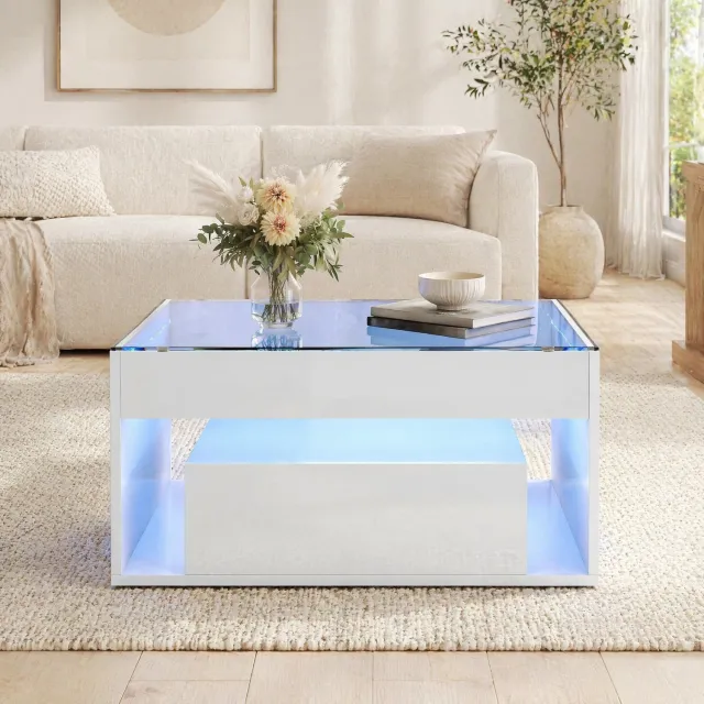 CHICFURN Salontafel - 2 lades - LED-verlichting - MDF - Wit