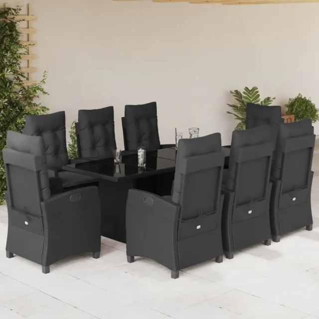 vidaXL 9-delige Tuinset poly rattan zwart