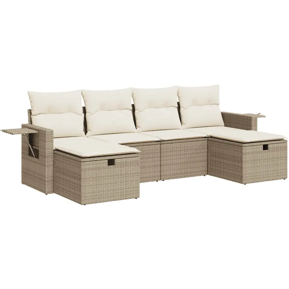 vidaXL 6-delige Loungeset met kussens poly rattan beige, foto 3