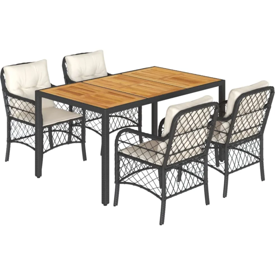 vidaXL 5-delige Tuinset met kussens poly rattan zwart, foto 3
