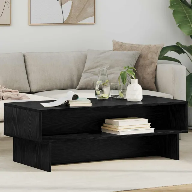 vidaXL Salontafel Zwart Eiken 100 x 46 x 35 cm Bewerkt hout, foto 2