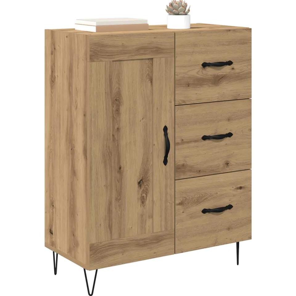 vidaXL Dressoir Artisan Eik 69,5 x 34 x 90 cm Geconstrueerd hout Bruin