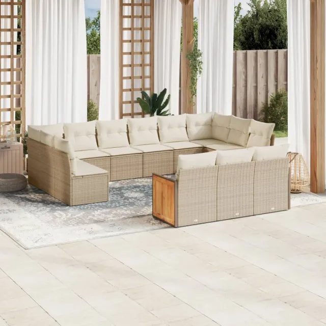 vidaXL 12-delige Loungeset met kussens poly rattan beige, foto 2