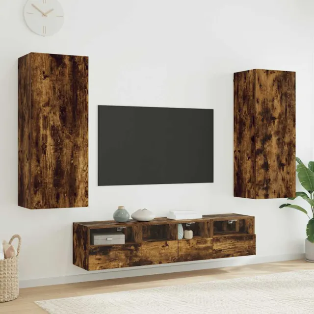 vidaXL 5-delige Tv-wandmeubelset bewerkt hout gerookt eikenkleurig, foto 2