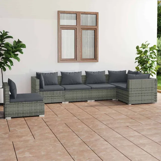 vidaXL 6-delige Loungeset met kussens poly rattan grijs, foto 2