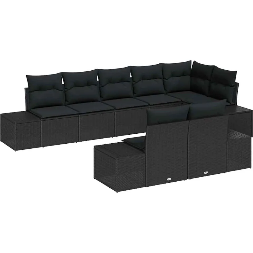 vidaXL Tuinbankenset 8 st Zwart Poly riet