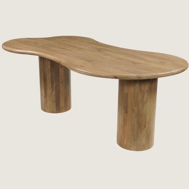 Niva Home Organische Eettafel 200 cm Mangohout – Houten Kolom Onderstel – Modern Design – 6-7 Personen Naturel