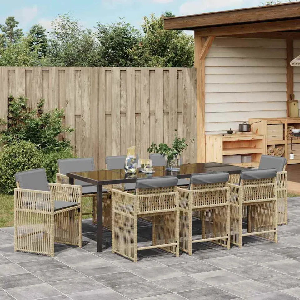 vidaXL Tuin eettafelset 9 st Beige poly rattan, foto 3