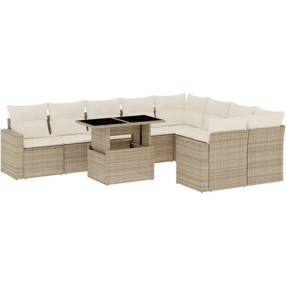 vidaXL 10-delige Loungeset met kussens poly rattan beige, foto 3