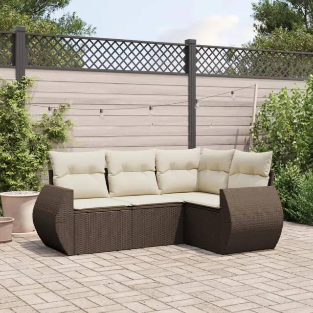 vidaXL 4-delige Loungeset met kussens poly rattan bruin, foto 2