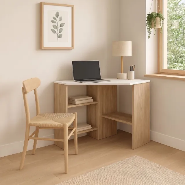 Decorotika Hoekbureau Wit Cordoba 72 x 72 x 73,8 cm – Compact Computerbureau – Modern Bureau voor Slaapkamer en Thuiskantoor – Ruimtebesparend