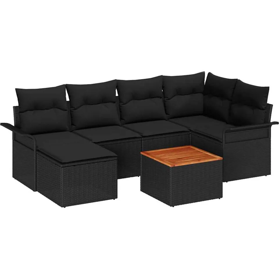 vidaXL Tuinbankenset 7 st Zwart poly rattan