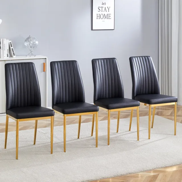 Wishdor Eetkamerstoelen Set Van 4 - Ergonomische Rugleuning En Stevige Metalen Poten - Modern Ontwerp Voor Eetkamer Of Keuken - Metaal En Kunstleer - Zwart Met Goudkleurige Poten - 4 Stuks Zwart + Goud