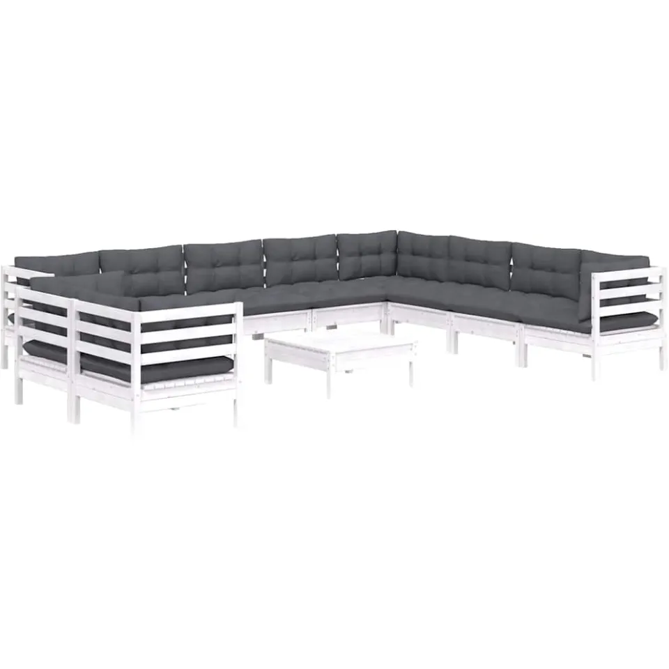 vidaXL 11-delige Loungeset met kussens massief grenenhout wit