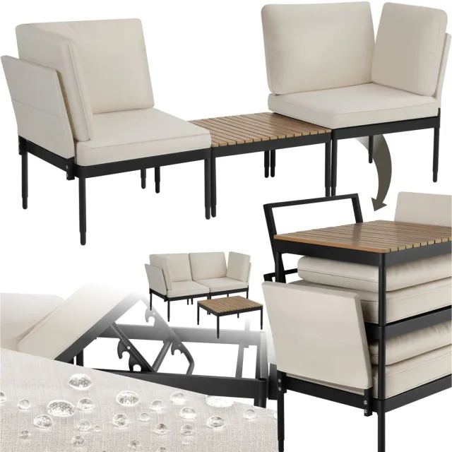 Tectake Loungeset Magaluf - 5-in-1 tuinset met aluminiumframe - 2 tuin fauteuils en 1 salontafel - Op te stellen als ligstoel, hoekbank of 2-zits tuinbank - Inclusief kussens - Balkonset 2 personen Antraciet/Grijs