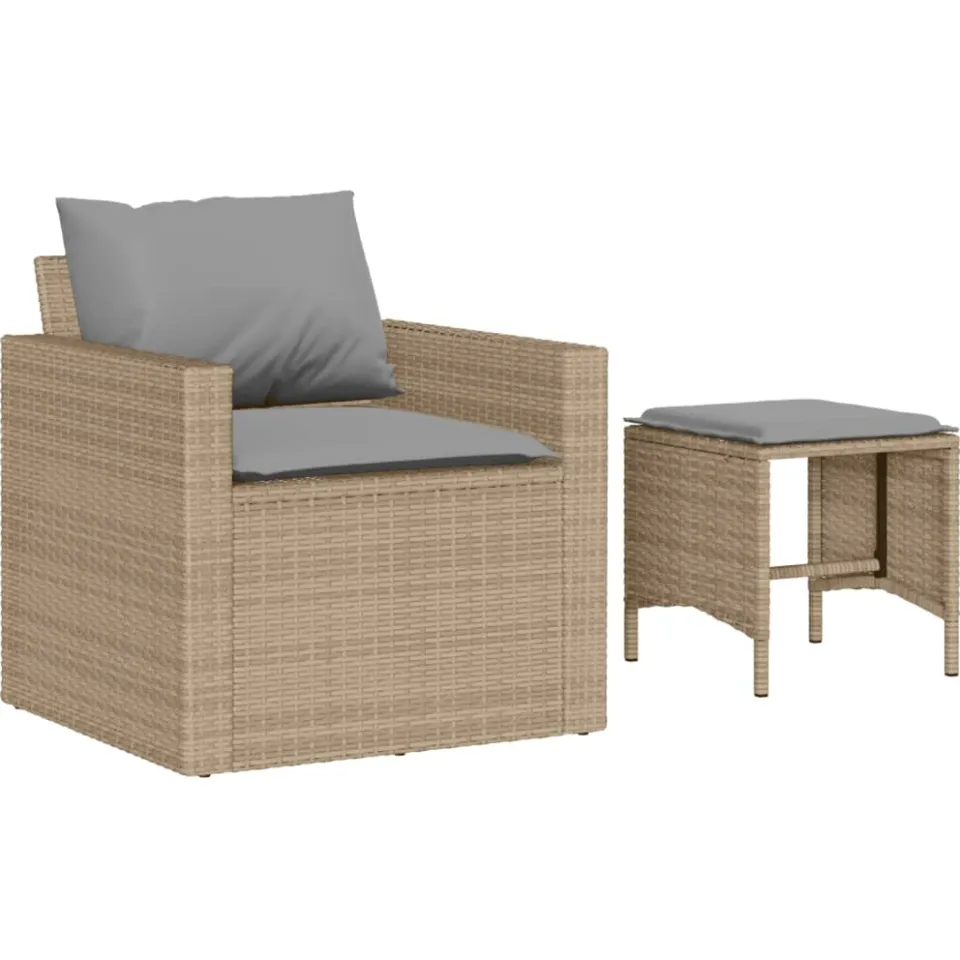 vidaXL 4-delige Loungeset met kussens poly rattan beige