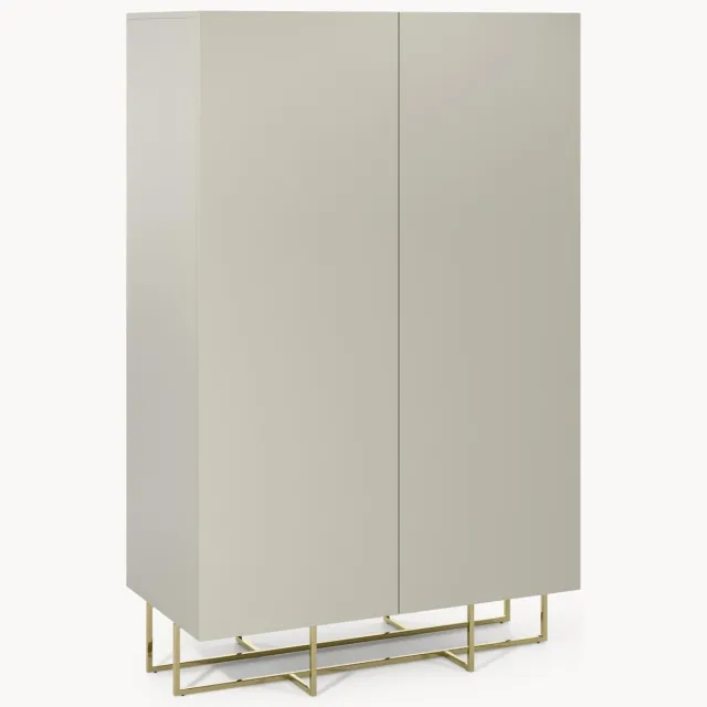 Westwing Collection Kleine houten kledingkast Joe Beige, Goudkleurig