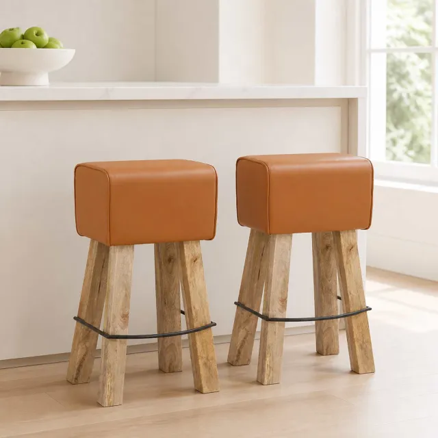 vidaXL Barkruk 2 st Bruin 44 x 33 x 74 cm Echt Leer