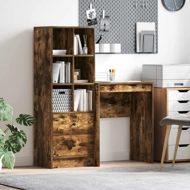 vidaXL Bureau Gerookt eiken 105,5 x 34 x 127 cm 2 st, foto 2