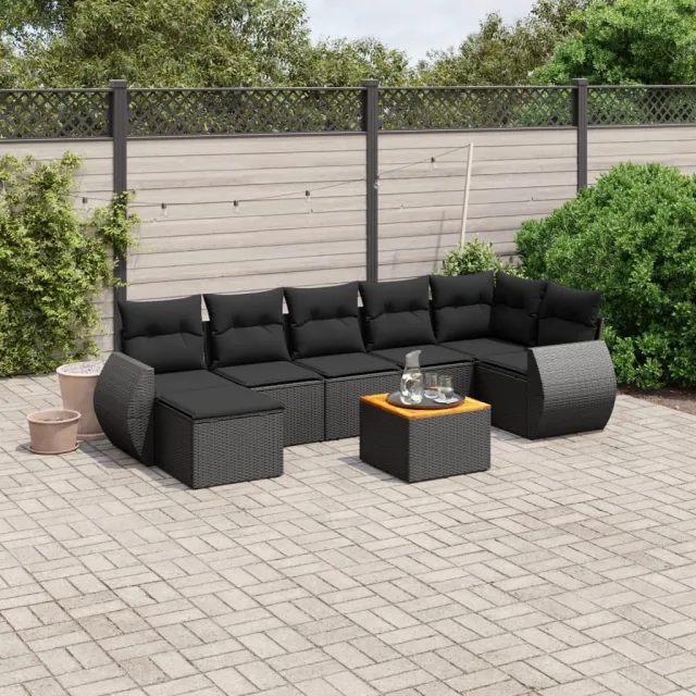 vidaXL 8-delige Loungeset met kussens poly rattan zwart, foto 2