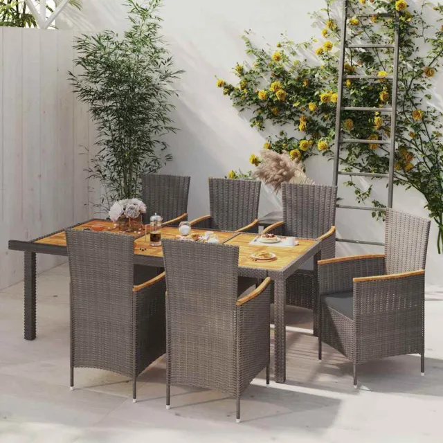 vidaXL 7-delige Tuinset met kussens poly rattan grijs, foto 2