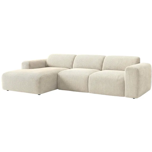 Vente-unique Grote hoekbank links met elektrisch uitschuifbare zitting in fijne ribfluweel beige - POGNI van Maison Céphy
