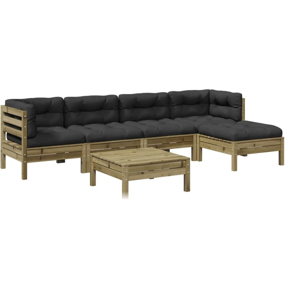 vidaXL 6-delige Loungeset met kussens geïmpregneerd grenenhout Bruin