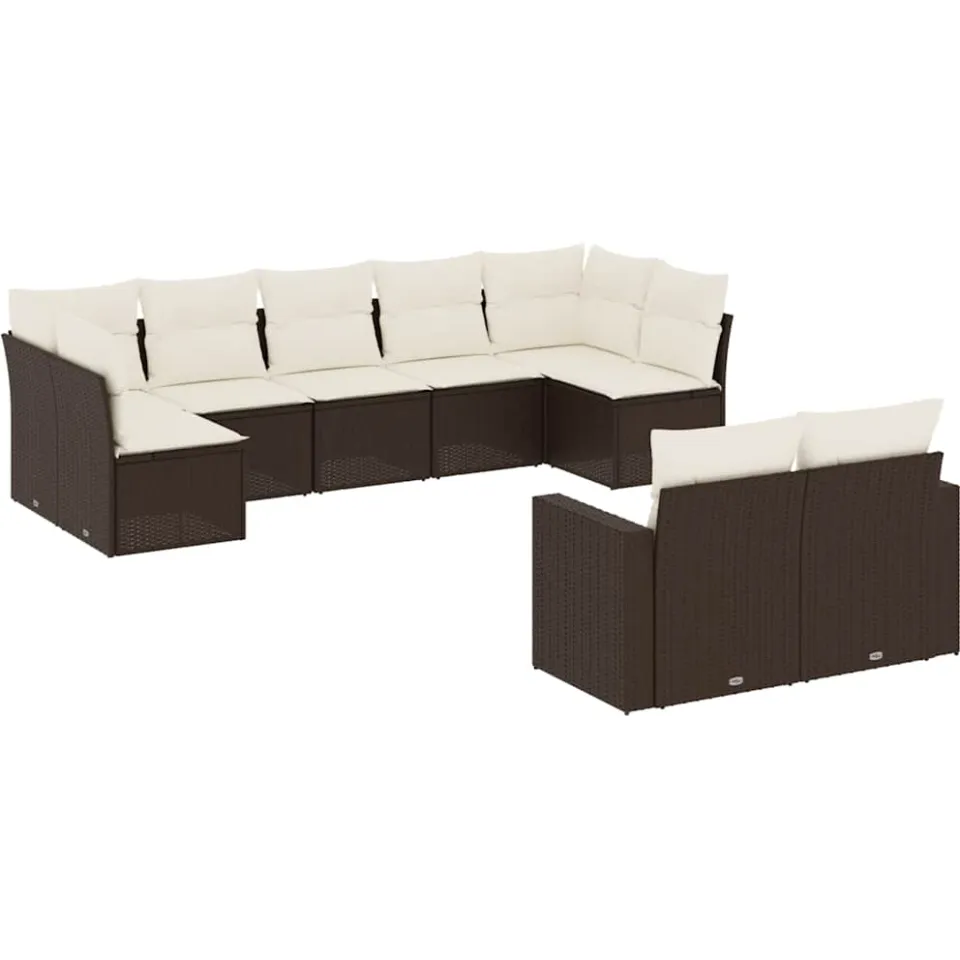 vidaXL 9-delige Loungeset met kussens poly rattan bruin