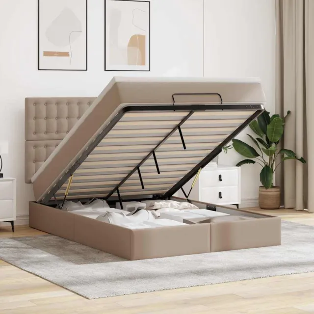 vidaXL Ottoman bed met matras 140x190cm kunstleer cappuccinokleurig Bruin
