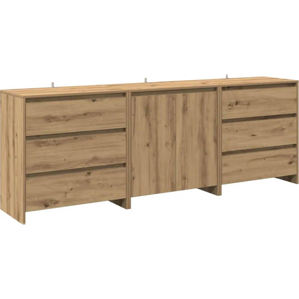 vidaXL 3-delige Dressoirs bewerkt hout artisanaal eikenkleur Bruin