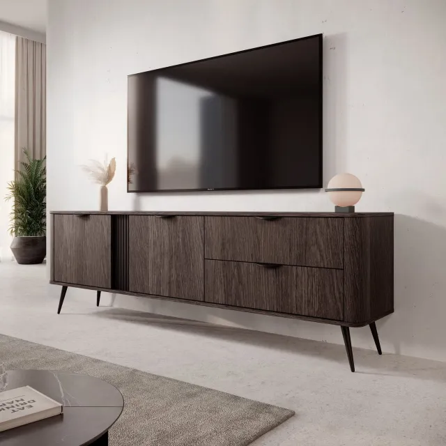 MEUBELLA Victoria - TV-Meubel - Donker eiken - 195 cm Bruin