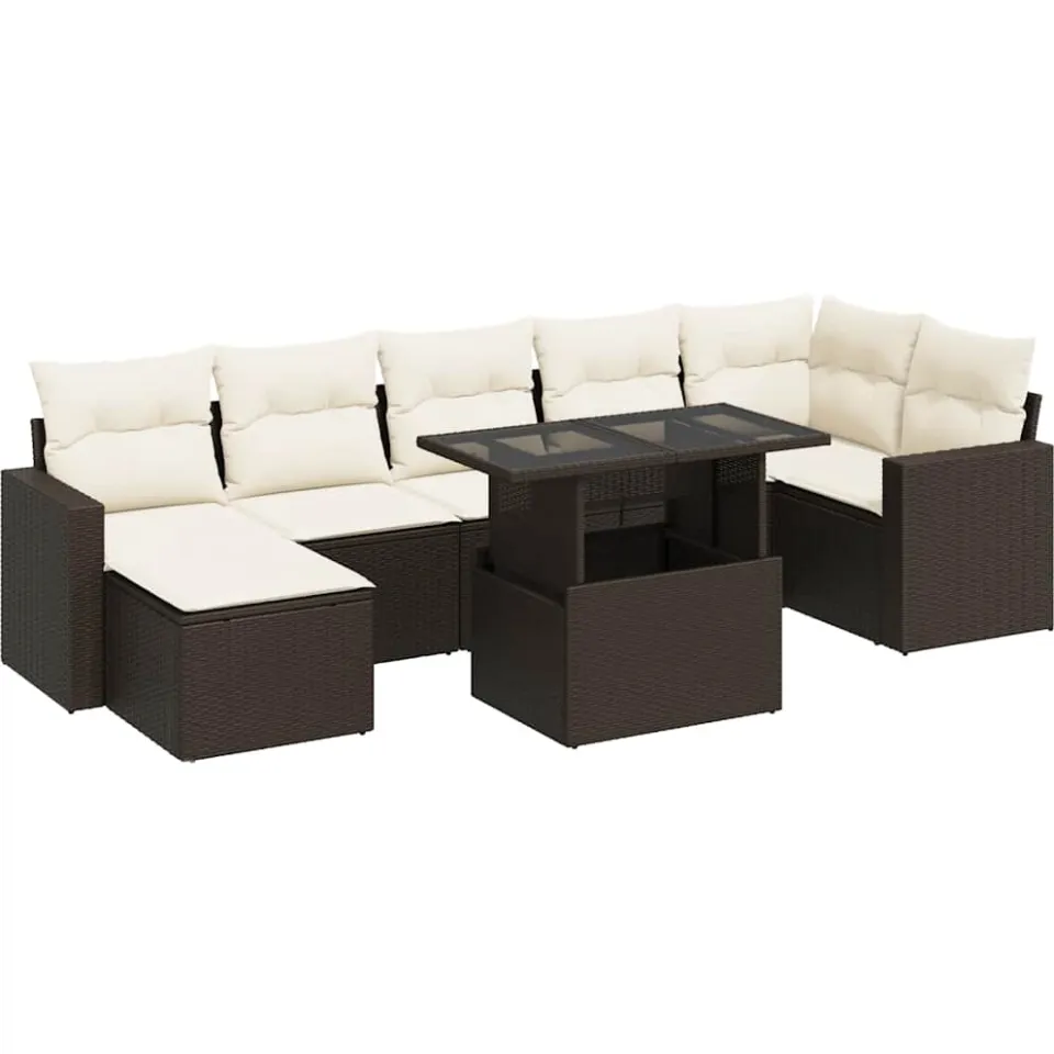 vidaXL 8-delige Loungeset met kussens poly rattan bruin, foto 3