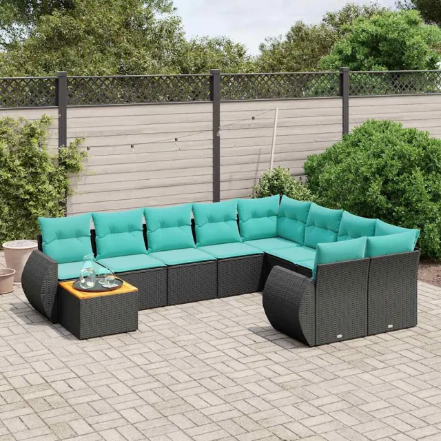 vidaXL 10-delige tuinbankset met kussens van zwart polyrotan, foto 2