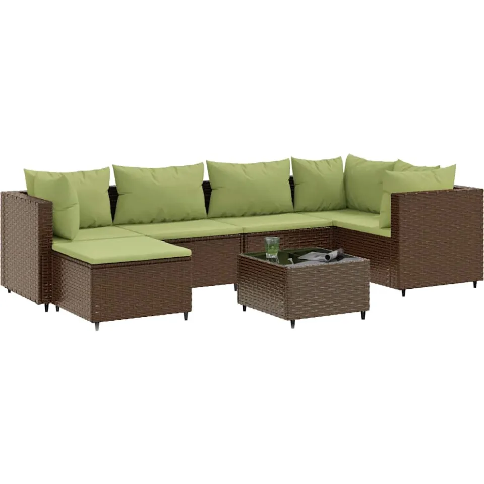 vidaXL 7-delige Loungeset met kussens poly rattan bruin, foto 3